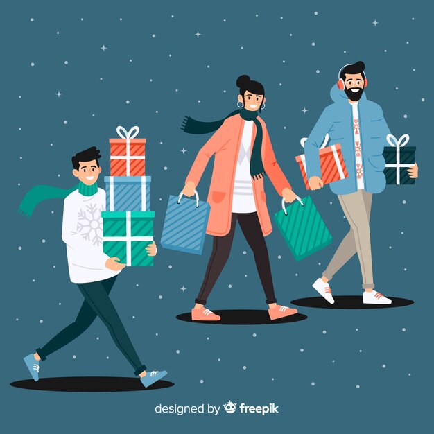 Vector gratuito personas que compran regalos de navidad