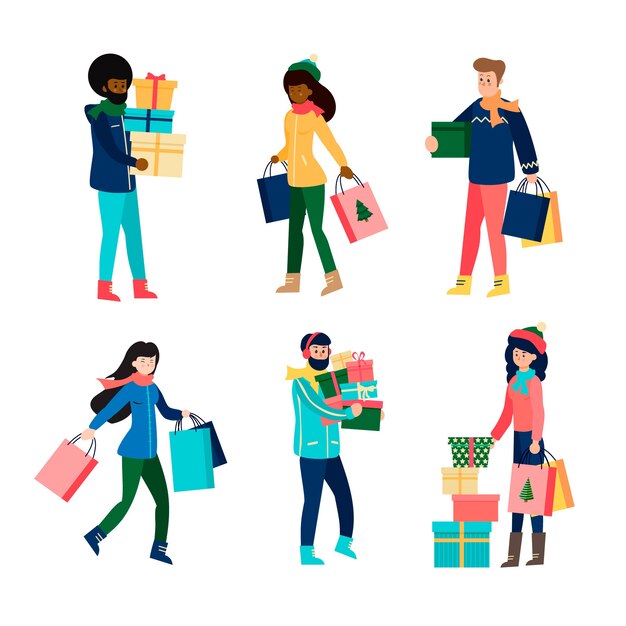 Personas que compran regalos de navidad