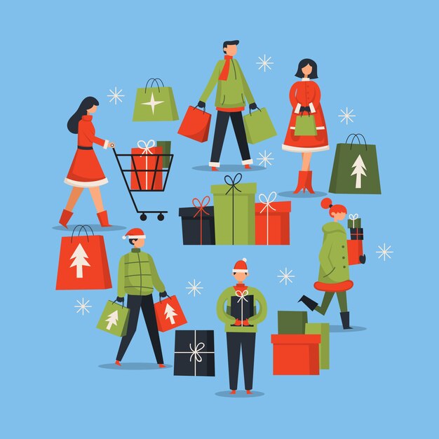 Personas que compran regalos de navidad