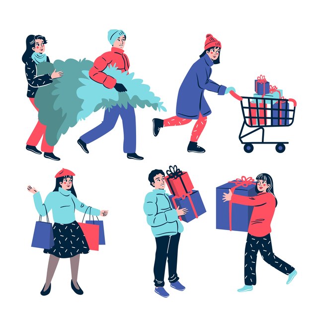 Personas que compran regalos de navidad