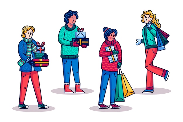 Personas que compran regalos de navidad