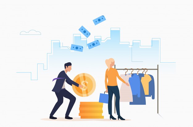 Personas que compran ropa en efectivo