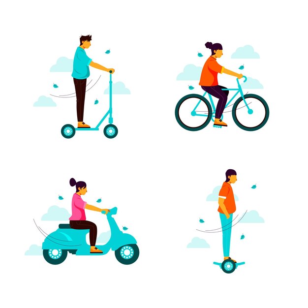 Personas que conducen su transporte personal eléctrico