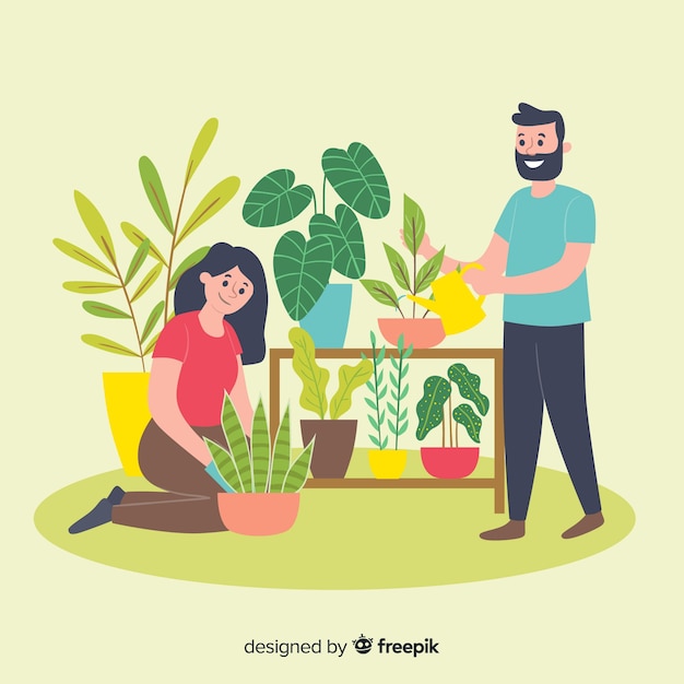 Vector gratuito personas que cuidan las plantas.