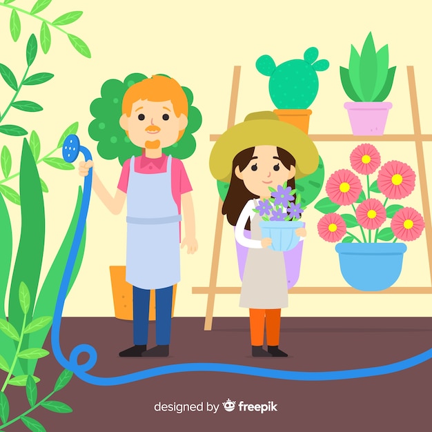 Vector gratuito personas que cuidan las plantas.