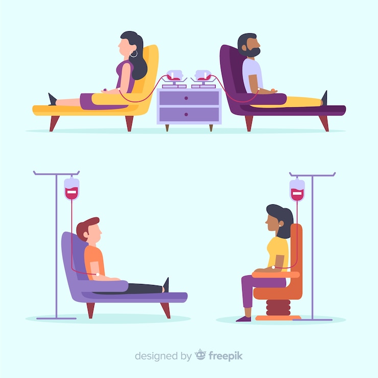 Vector gratuito personas que donan diseño plano de sangre