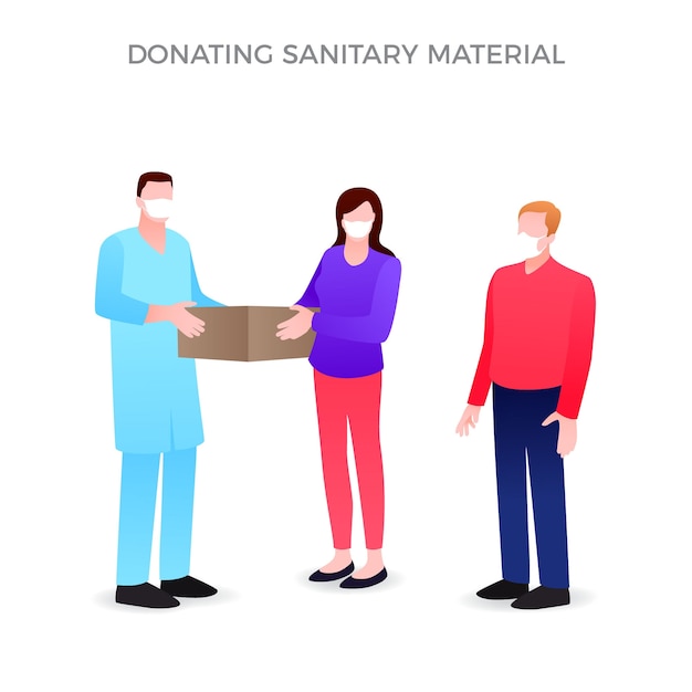 Vector gratuito personas que donan material sanitario