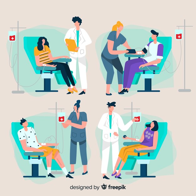 Personas que donan sangre en un hospital