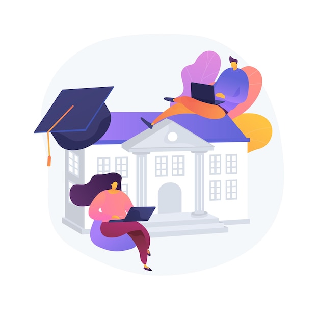Personas que estudian de forma remota, e learning. Educación en casa, educación a distancia, universidad en línea. Estudiantes universitarios con laptops, cursos de formación en internet.