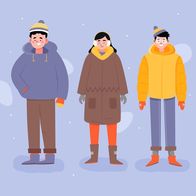 Personas que llevan un acogedor paquete de ropa de invierno.