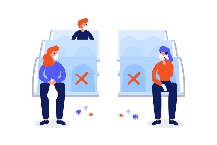 Vector gratuito personas que mantienen distancia social en transportes