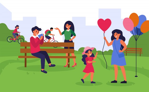 Personas que pasan tiempo en parque público