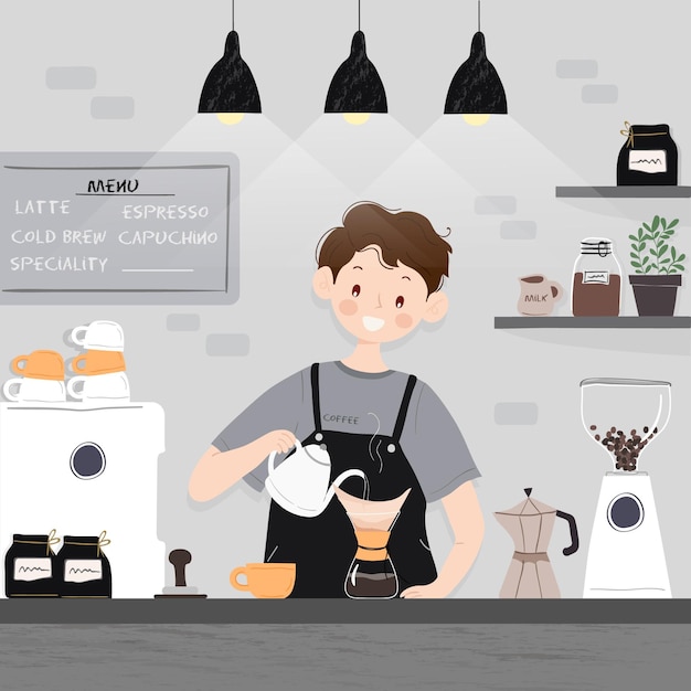 Vector gratuito personas que preparan diferentes métodos de café.