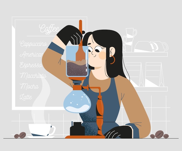 Vector gratuito personas que preparan diferentes métodos de café.