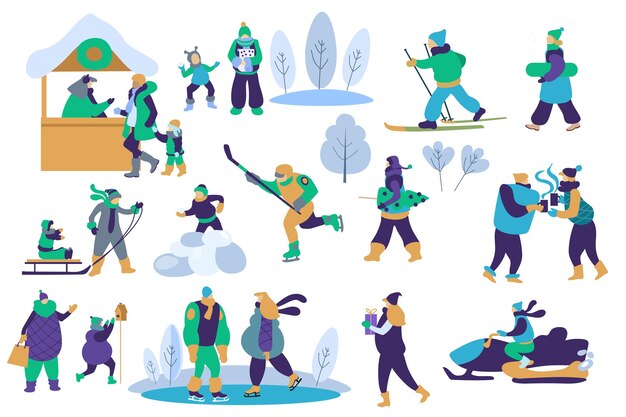 Personas que realizan actividades de invierno al aire libre.