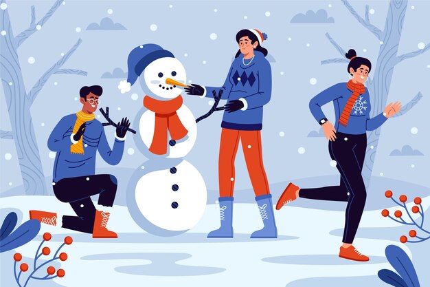 Personas que realizan actividades de invierno al aire libre.