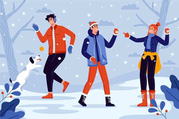 Personas que realizan actividades de invierno al aire libre.