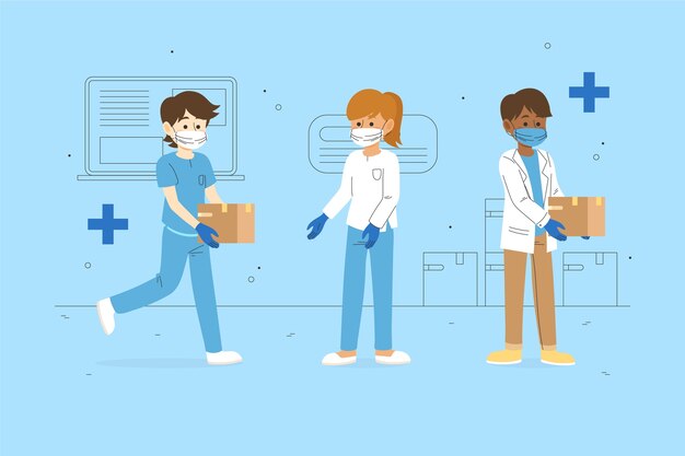 Personas que realizan diferentes actividades humanitarias.