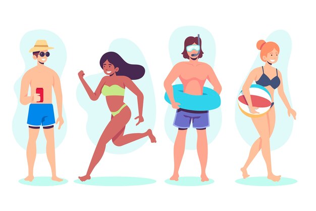 Personas que realizan diversas actividades en la playa.
