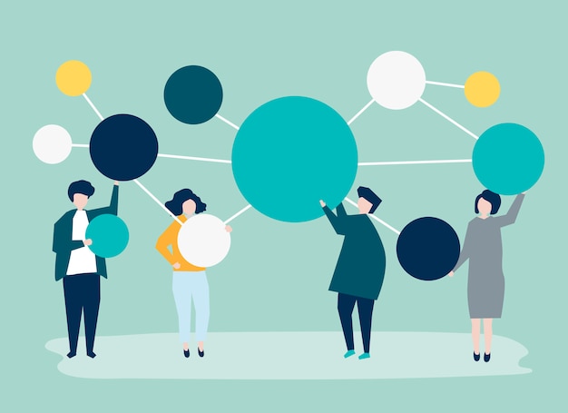 Personas que tienen conectados iconos de círculo de espacio de copia