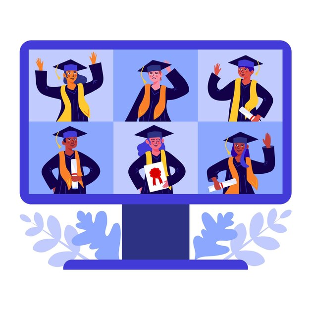 Personas que tienen su ceremonia de graduación ilustrada