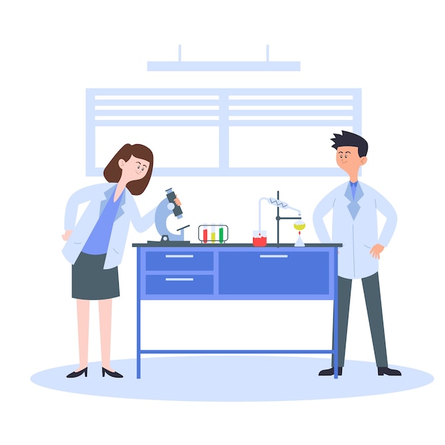 Personas que trabajan en un concepto de laboratorio de ciencias.