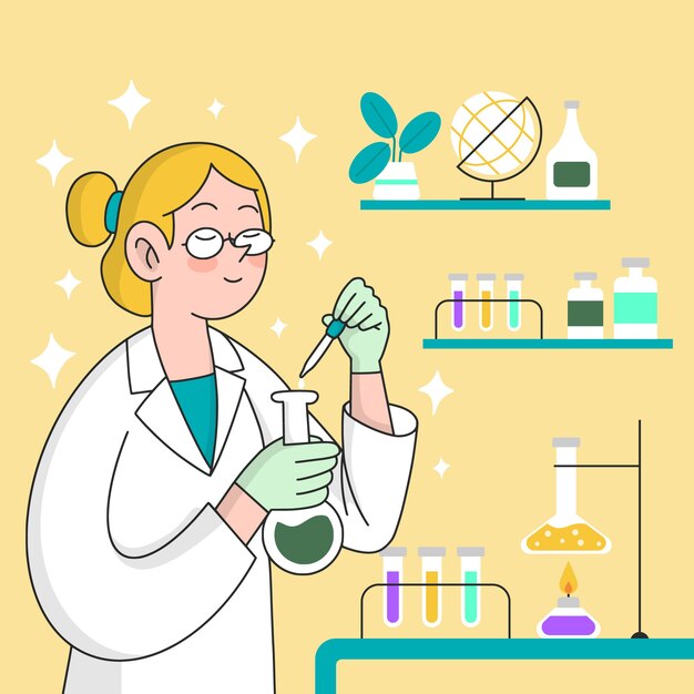 Personas que trabajan en un diseño de laboratorio de ciencias.