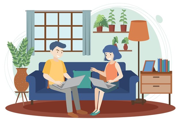 Personas que trabajan con diseño plano de computadora portátil