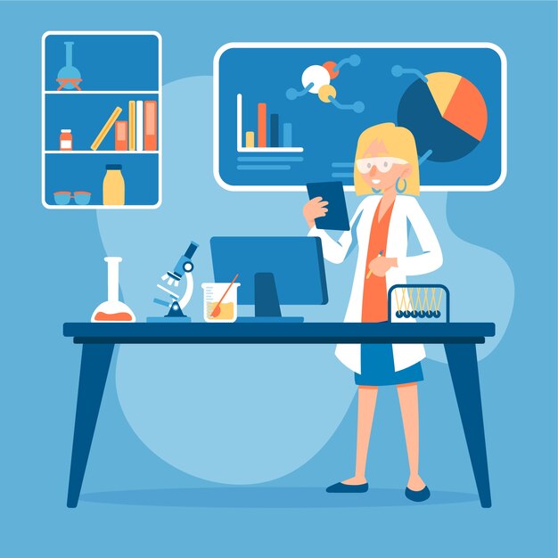 Personas que trabajan en una ilustración de laboratorio de ciencias