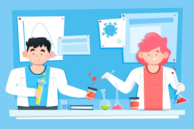 Personas que trabajan en la ilustración del laboratorio de ciencias