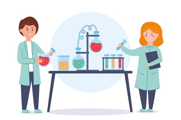 Personas que trabajan en un laboratorio de ciencias.
