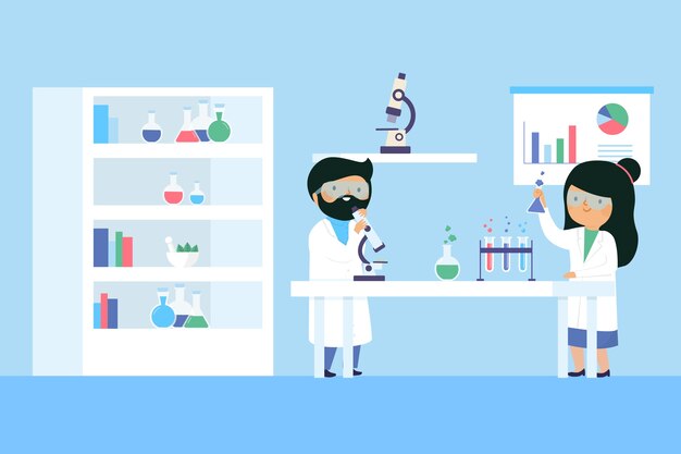 Personas que trabajan en un laboratorio de ciencias.