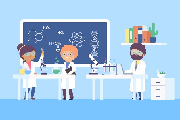 Personas que trabajan en un laboratorio de ciencias.