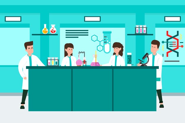 Personas que trabajan en un laboratorio de ciencias.
