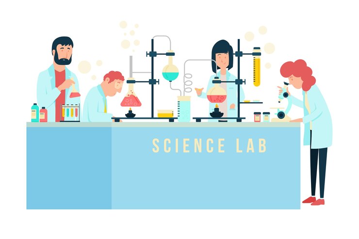 Vector gratuito personas que trabajan en un laboratorio de ciencias.