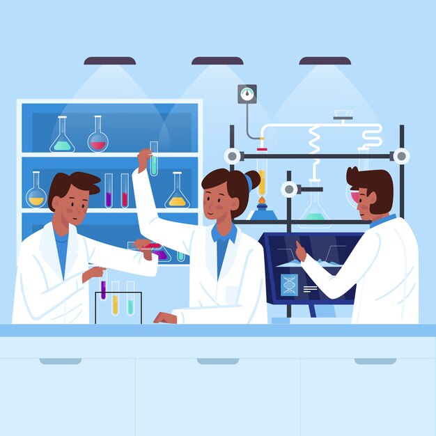 Personas que trabajan en un laboratorio de ciencias.