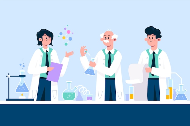 Personas que trabajan en un laboratorio de ciencias.