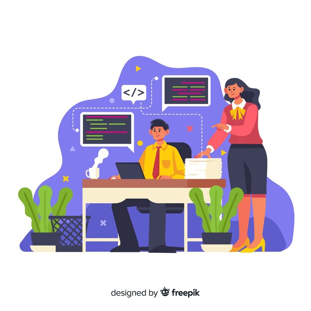 Personas que trabajan en la oficina de diseño plano
