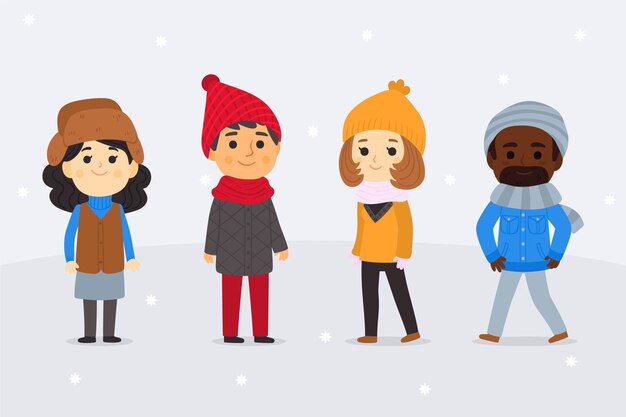 Las personas que usan la colección de ropa de invierno