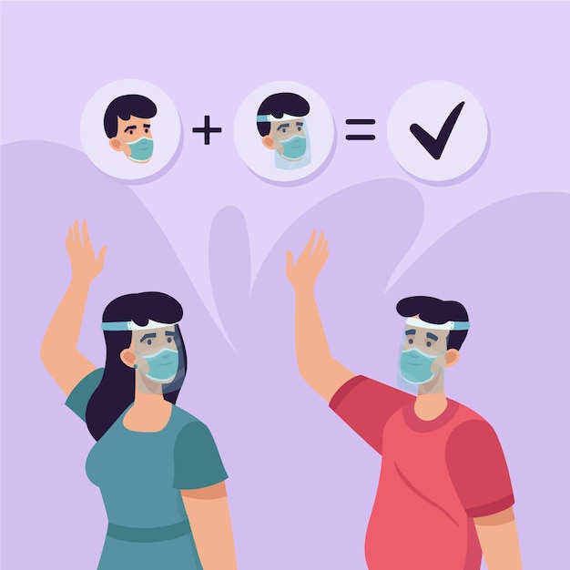 Vector gratuito personas que usan mascarilla y máscara