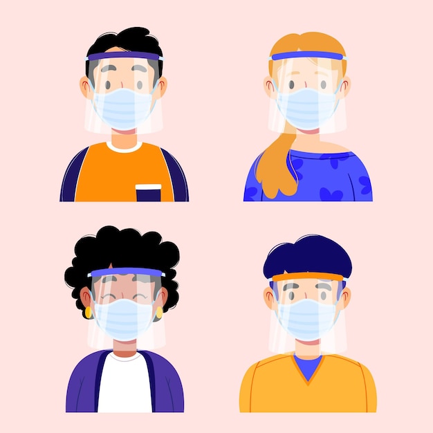 Vector gratuito personas que usan mascarilla y máscara