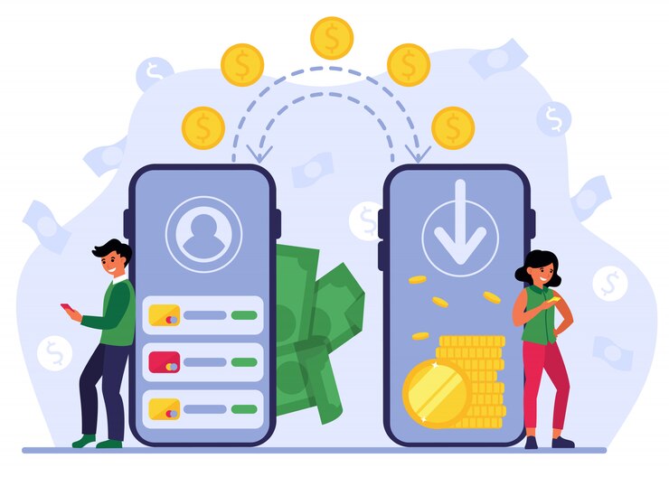 Vector gratuito personas que utilizan el banco móvil para el envío de dinero