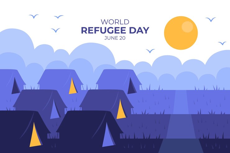 Vector gratuito personas que viven en carpas día de refugiados dibujados a mano