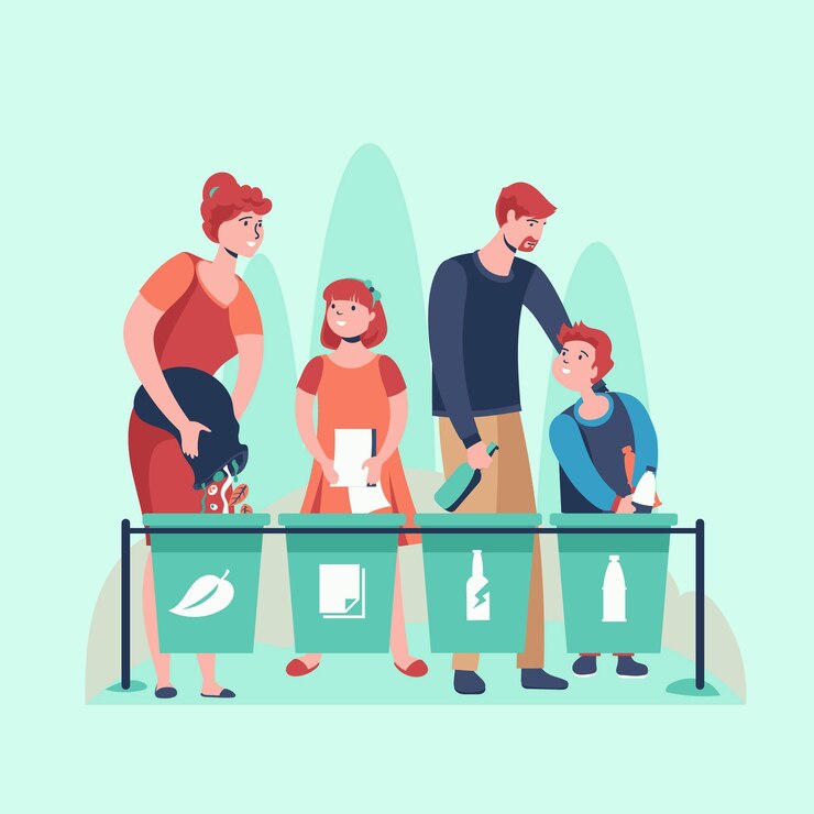 Vector gratuito personas reciclando juntas ilustradas