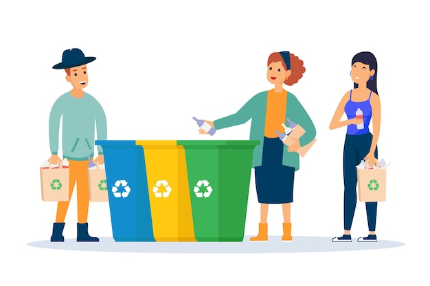 Vector gratuito personas reciclando juntas