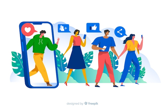 Personas rodeadas de iconos de redes sociales concepto ilustración