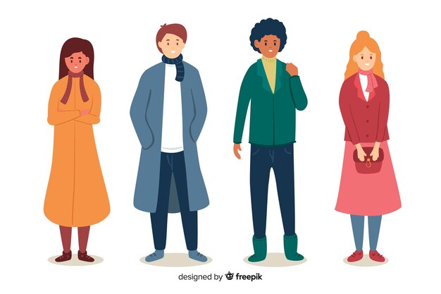 Personas con ropa colorida de otoño