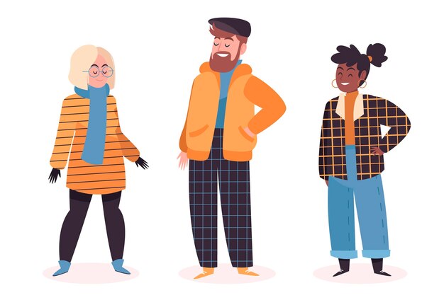 Personas con ropa de invierno acogedora.