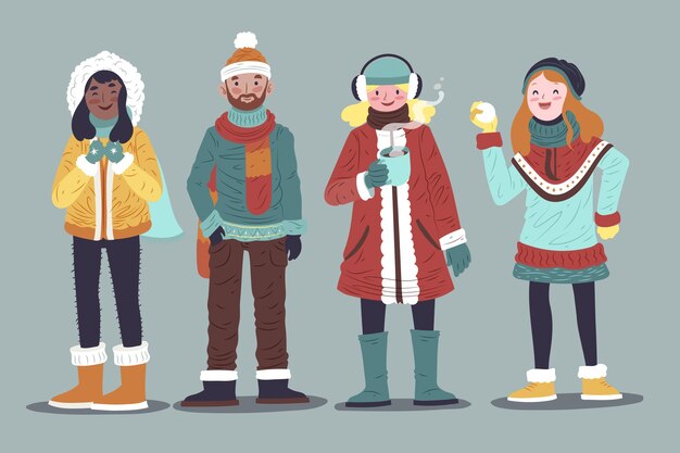 Personas con ropa de invierno acogedora.