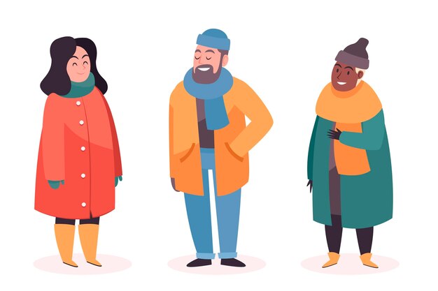 Personas con ropa de invierno acogedora.